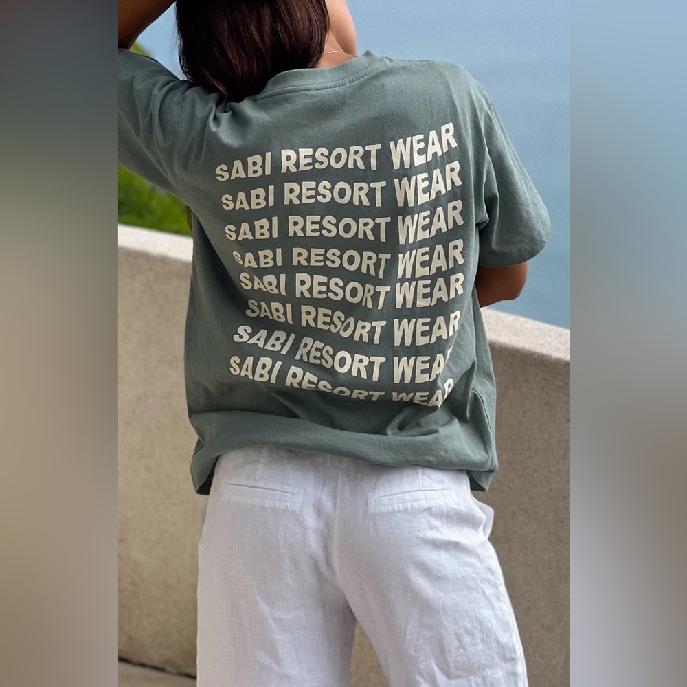 NWT Sabi Swim Resort Wear Tee Sage Green Boxy Crew Neck Cotton Tshirt Small